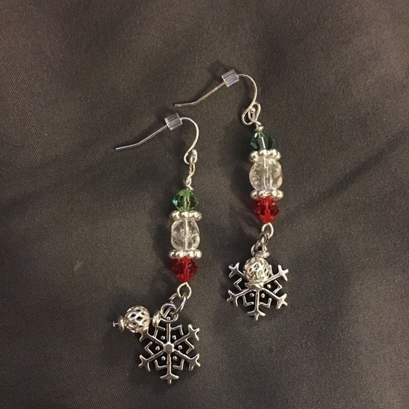 Snowflake silver-Swarovski red and green crystal - Picture 3 of 5